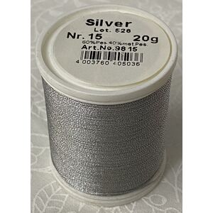 Madeira Metallic No.15 Hand Embroidery Thread, 300m Spool, Colour SILVER