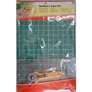 Quilters 3pce Set, A3 Cutting Mat, Rotary Cutter, 12&quot;x6.5&quot; Patchwork Ruler