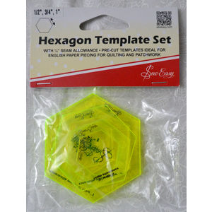 Sew Easy Hexagon Template Set, 1/2&quot;, 3/4&quot;, 1&quot; Inner &amp; Outer, 6 Piece Set