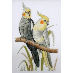 Country Threads Cockatiels Cross Stitch Kit, 16 x 24cm, 16ct Aida, #FJ-004