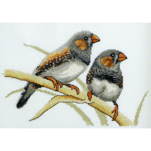 Country Threads Cross Stitch Kit, Zebra Finches 16 x 24cm, 16ct Aida, #FJ-005