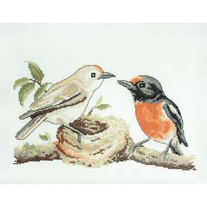 Country Threads Red Capped Robins Cross Stitch Kit, 16 x 24cm, 16ct Aida #FJ-008