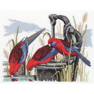 Country Threads CRIMSON ROSELLAS Cross Stitch Kit 26 x 34cm 14ct Aida #FJ-1025