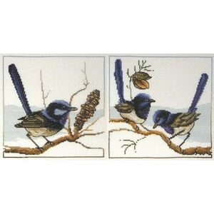 Country Threads Blue Wrens (2) Cross Stitch Kit 20 x 20cm 14ct Aida FJ-1062