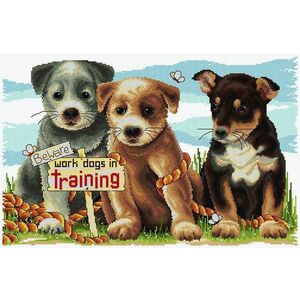 Country Threads Cross Stitch Kit, Work Dogs In Training, 30 x 46cm, 14ct Aida, FJ-1080