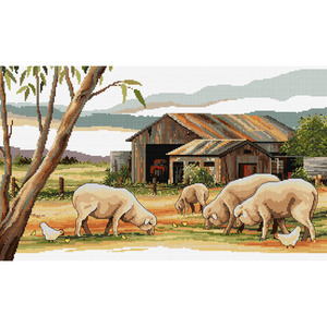 Country Threads SHEEP SHED Counted Cross Stitch Kit, 30 x 50cm, FJ-1083