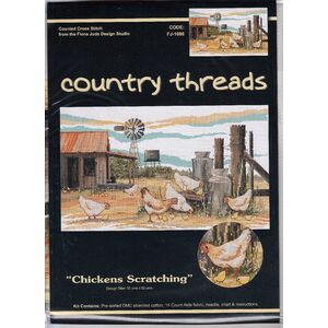 CHICKENS SCRATCHING Country Threads Cross Stitch Kit, 30 x 50cm, FJ-1086