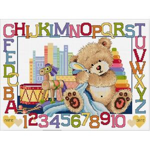 Country Threads TEDDY BIRTH SAMPLER Counted Cross Stitch Kit 30x40cm 