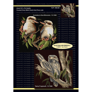 Australian Birds-2 Cross Stitch Chart by Country Threads (Kookaburra Gum Blossoms &amp; Tawny Frogmouth)
