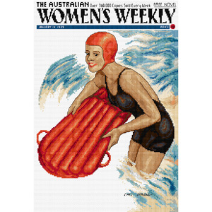 AWW WOMAN IN SURF Cross Stitch Design by Country Threads - Chart, 14ct Aida &amp; Threads
