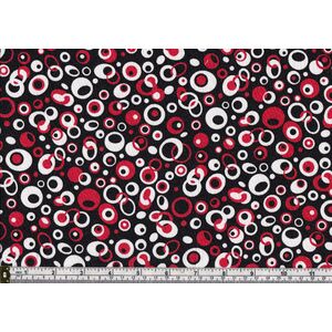 Fat Quarter C0019, Approx 50 x 52cm, 100% Cotton Print Fabric, Red, White on Black