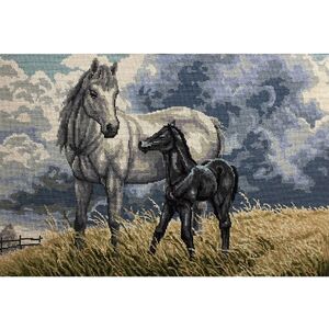 Horses Tapestry Design Printed On 10 Count Antique Canvas