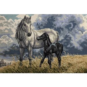Horses Tapestry Design Printed On 10 Count Antique Canvas &amp; Tapestry Wools