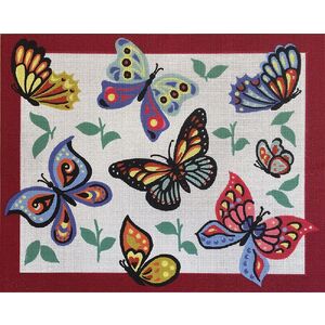 Butterflies Tapestry Design Printed On 10 Count Antique Canvas &amp; Required Tapestry Wool