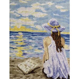 GIRL AT BEACH Tapestry Design &amp; Wool, Printed On 10 Count Canvas G40.147
