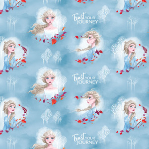 DISNEY FROZEN 2, ELSA Watercolour Blue 110cm Wide Cotton Fabric