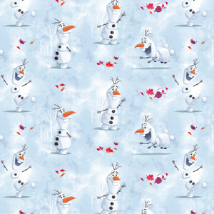 DISNEY FROZEN 2, OLAF Watercolour Light Blue 110cm Wide Cotton Fabric