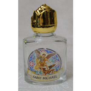 Holy Water Bottle, St Michael, 35 x 55mm Glass, Empty (no water)