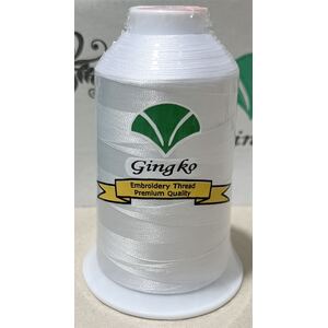 Gingko #G805 WHITE 5000m Polyester Machine Embroidery Thread, 120D/2