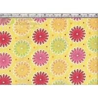 198cm REMNANT Sugar Garden Daisy Dot, Yellow, Cotton Fabric 110cm Wide