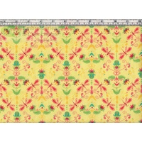 Sugar Garden Dragonfly, YELLOW Cotton Fabric 110cm Wide Per 50cm