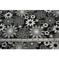 Sew Easy Funky Flowers Black, 110cm Wide x 73cm REMNANT