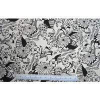 Cotton Fabric, Jungle Black on White, 110cm Wide Per Metre