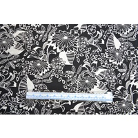 Cotton Fabric, Jungle White on Black, 110cm Wide Per Metre