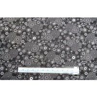 104cm REMNANT Cotton Fabric, Dahlia White on Black, 110cm Wide