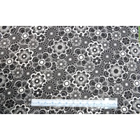 Cotton Fabric, Circle Flower White on Black, 110cm Wide, 1m REMNANT
