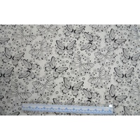 Cotton Fabric, Butterfly Black on White, 110cm Wide Per Metre