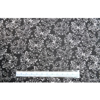 Cotton Fabric, Butterfly White On Black, 110cm Wide Per Metre