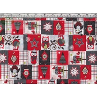 Christmas Patchwork Owl Charcoal, 137cm Wide Per Metre