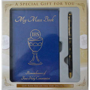 First Holy Communion Gift Set, Mass Book And Pen, BLUE