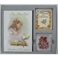 Confirmation Gift Set, GIRL, Mass Book, Dove Lapel Pin &amp; Rosary