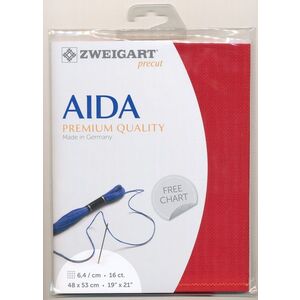 Zweigart 16Ct/6.4St Aida 3251.954 CHRISTMAS RED, Precut 48x53cm Cotton