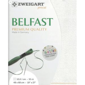 Zweigart Precut Belfast 3609, 32Ct/12.6St 48x68cm Lin/Met.Poly 95/5 Opalescent White