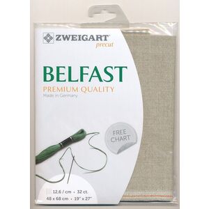 Zweigart Precut Belfast 3609, 32Ct/12.6St 48x68cm Lin/Met.Poly 95/5 Opalescent White