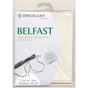Zweigart Precut Belfast 3609, 32Ct/12.6St 48x68cm Lin/Met.Poly 95/5 Opalescent Pearl