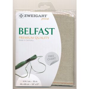 Zweigart Precut Belfast 3609, 32Ct/12.6St 48x68cm Lin/Met.Poly 95/5 Silver / White