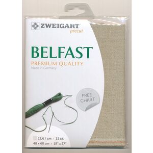 Zweigart Precut Belfast 3609, 32Ct/12.6St 48x68cm Lin/Met.Poly 95/5 Cream / Gold Fleck