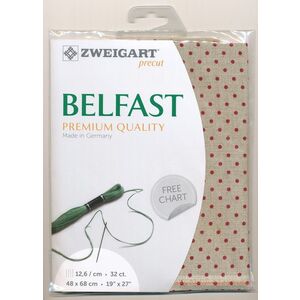 Zweigart Precut Belfast 3609, 32Ct/12.6St 48x68cm Linen Petit Point Natural Red Dots