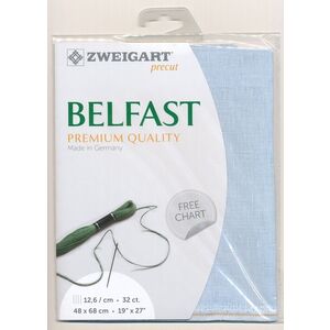 Zweigart Precut Belfast 3609.562 Linen Ice Blue, 32Ct/12.6St, 48 x 68cm