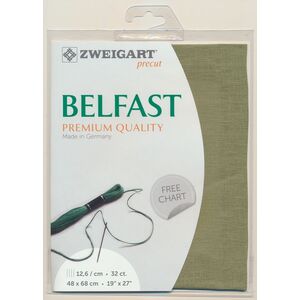 Zweigart Precut Belfast 3609, 32Ct/12.6St 48x68cm Linen Olive Green