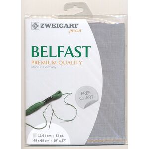 Zweigart Precut Belfast 3609, 32Ct/12.6St 48x68cm Linen Pearl Grey