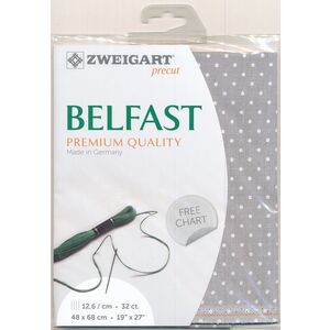 Zweigart Precut Belfast 3609, 32Ct/12.6St 48x68cm Linen Petit Point White Petit Point on Grey