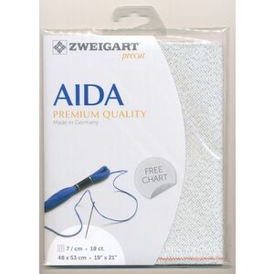 Zweigart Precut Aida Fine 3793, 18Ct/7St 48x53cm Cott/Met.Poly 91/9 Silver / White