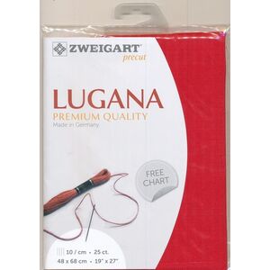 Zweigart Precut Lugana 3835, 25Ct/10St 48x68cm Cott/Visc 52/48 Christmas Red