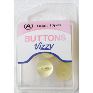Hemline / Vizzy Buttons, Fish Eye 2 Hole 11mm, Pack of 13, YELLOW