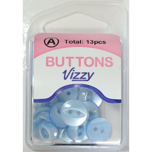 Hemline / Vizzy Buttons, Fish Eye 2 Hole 11mm, Pack of 13, SKY BLUE